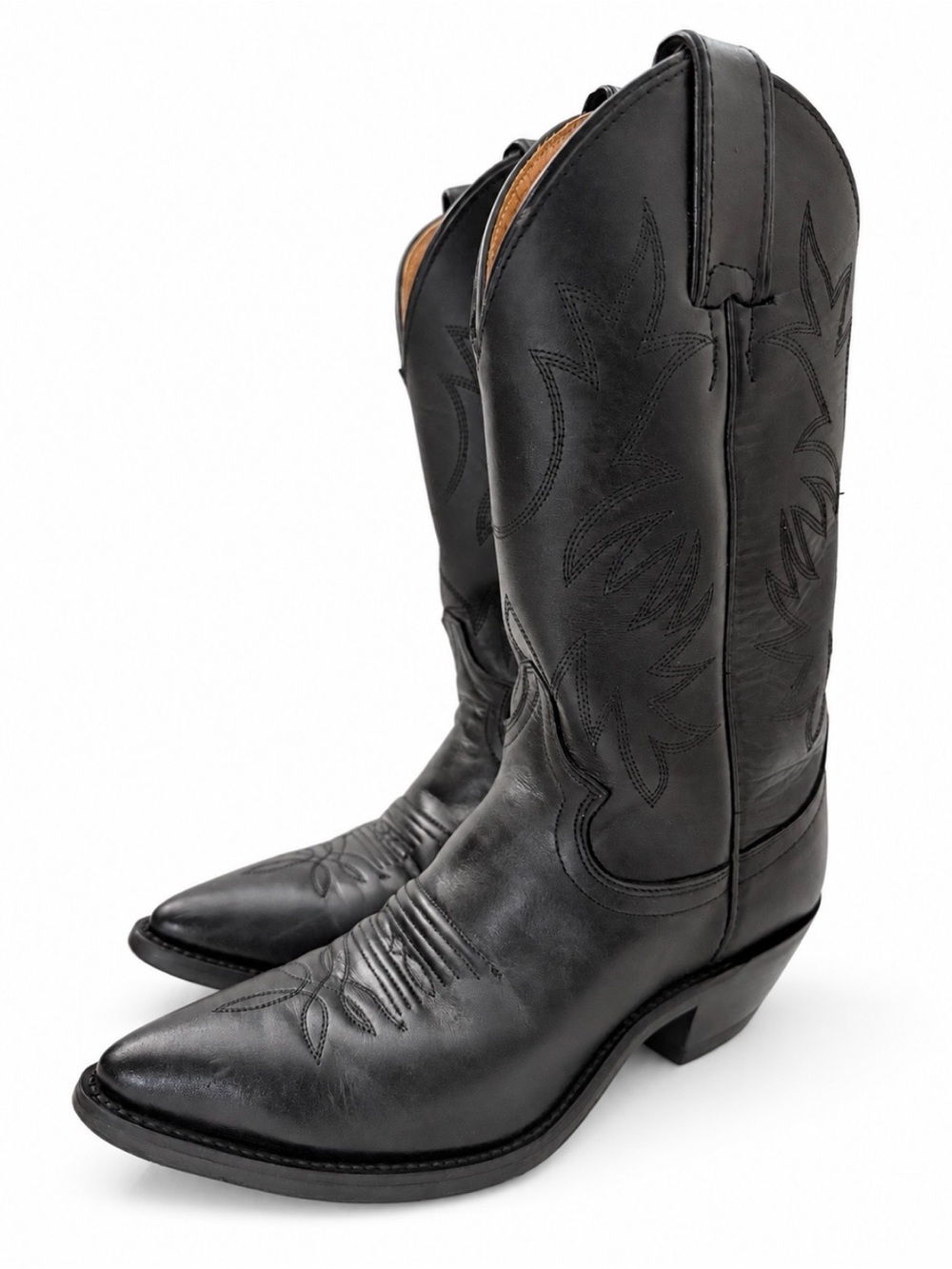 Black Leather Western Cowboy Boots Size 5B L4903